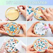 6 件套竹杯垫套装带支架，适用于咖啡桌，盆栽木制杯垫，办公桌保护，乔迁礼物，方圆形竹杯垫适用于花盆、饮料托盘、办公桌 P