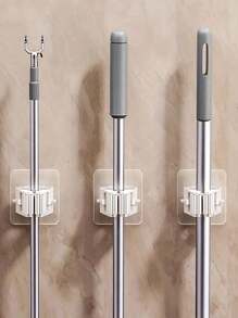 6pcs/Set Creative Mop Holder Wall-Mounted Hooks, Suitable For Hanging & Storing Mops, Brooms, Ideal For Bathroom, Kitchen, Garden, Cleaning Tool Organization (6/4/3/2/1pc, Random Color)