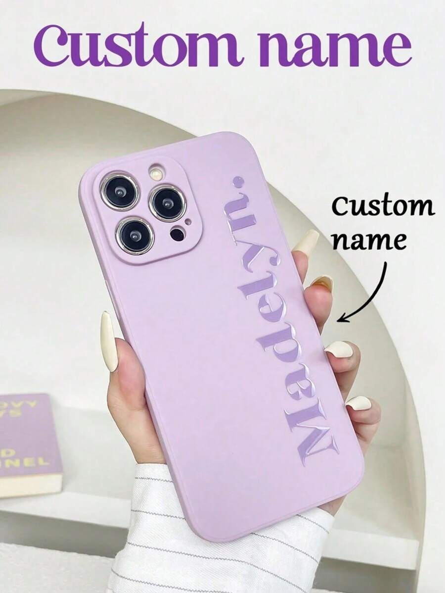 1pc Customized Name/Text Pattern Phone Case For IPhone 16 15 14 13 Plus Pro Max Pro, Galaxy, Liquid Shockproof Protective Cover, Suitable As Easter, Birthday, Holiday Gift For Family, Friends, Couples, Best Friends - Black - View 1