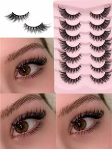 7 对自然浓密假睫毛，迷人眼妆，浓密蓬松的戏剧性睫毛，适合日常使用派对和在家 DIY 眼尾延长