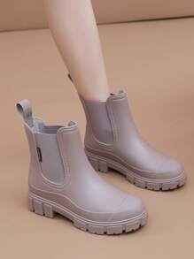 女士新款弹力口雨靴，中筒雨鞋，切尔西防水防滑户外中筒靴 - 杏色 - 查看 2