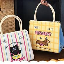 Una linda bolsa térmica de almuerzo con diseño de dibujos animados, de gran capacidad, adecuada para fiestas, picnics, campamentos, caja bento, fácil de lavar, con diseño de impresión de posicionamiento, portátil y conveniente, muy adecuada para estudiantes, trabajadores de oficina y adultos, regalos de regreso a clases, regreso a clases