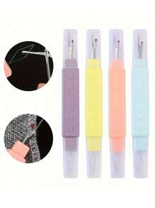 A 2-In-1 Thread Cutter And Threader Set - Portable Sewing Accessories With Hole Cutter, Protective Cover, Convenient Thread Removal Tool For The Elderly, Easy Threading Tool - Colorful Double Head Sewing Aid