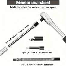 46pcs 1/4" Drive Socket Wrench Set, Socket, Drill Bits, Metric And Extension Bars, For Auto Repair - Multicolor - View 4