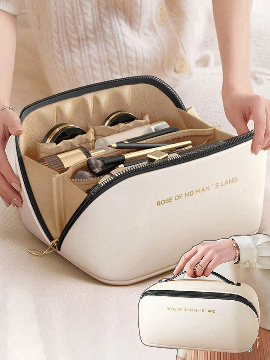 Bolsa de maquillaje grande de viaje, organizador de cosméticos de belleza, bolsa de maquillaje de PU impermeable, organizador de maquillaje, bolsa de aseo portátil, bolsa para el cuidado de la piel, bolsa de aseo espaciosa con compartimentos