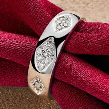 925纯银AAA级三颗锆石戒指，女士时尚婚礼订婚派对礼物首饰 - 銀色 - 查看 1