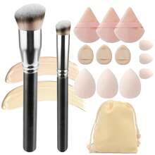 14-Piece Makeup Brush Set With Powder Puff And Beauty Sponge, High-Quality Synthetic Brushes For Liquid Foundation, Blending, Beauty Sponge Mixer, Powder Puff For Liquid, Cream, Powder, Concealer, Etc.