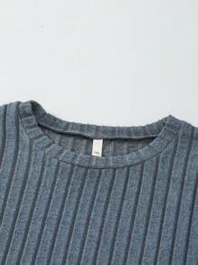 2 pièces Ensemble de vêtements d'intérieur femme grande taille, Top côtelé et short en vrac, col rond, Pyjama