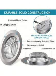 1/3/5 piezas Colador de acero inoxidable para fregadero de cocina - Diámetro grande de 4.5 pulgadas, diseño antiatascamiento con microperforaciones, filtro de drenaje de borde ancho, decoración para el hogar y el baño, adecuado para el verano - Multicolor - Ver 5