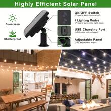 Outdoor S14 Solar Light Strings, 50/100FT, 2700K Warm White, 12+1/ 24+1 Shatterproof Bulbs, E12 Bases Bulbs Replaceable, IP44 Waterproof, Suitable For Room Decoration, Home Decoration, Wedding Decoration, Outdoor Decoration In Gardens, Cafes, Campsites. - solar - 查看 3