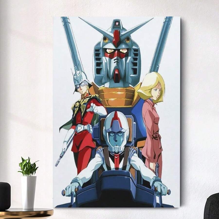 1pc Framed Mobile Suit Gundam Anime Canvas Posters Wall Art Bedroom Office Room Decor Gift 2D - 框架 - 查看 1