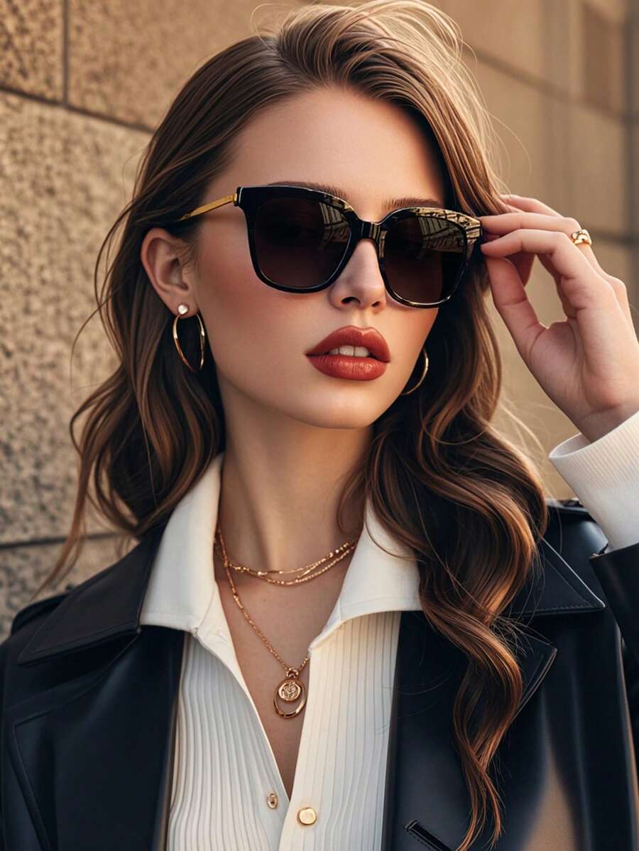 Unisex Retro Square Oversized Polarized Sunglasses, Plastic Frame Fashion Eyeglasses Classic For Outdoor Sports Cycling Traveling Beach Driving Fishing Sun Protection UV400 Fashionable Shade Elegant Outfit Family Outings Travel Vacation Holiday - 黑色 - 查看 1