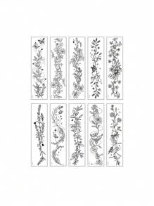 10 张黑白野花纹身贴纸防水薰衣草高档纹身贴纸纸