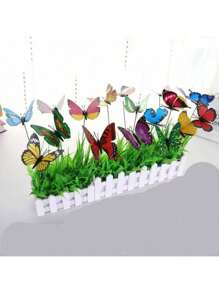 10pcs Colorful Butterfly Garden Yard Flower Pot Decor, Whimsical Butterfly Stakes For Outdoor Flower Pot, Indoor Wall, Ground Decoration