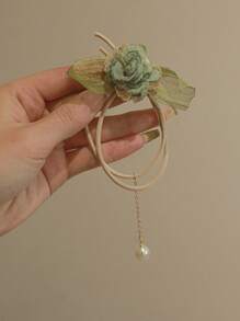 3 Stücke Blumen Haargummis für Frauen, hochwertige Kunstperlen-Quaste, Haargummi Haarzubehör Scrunchies - Gelbe Blüten + grüne Blüten + cremefarbene Blüten - Übersicht 5