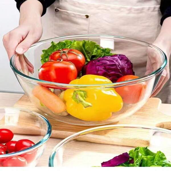 1pc Round Glass Salad Bowl - Rust-Proof, Transparent Dessert Bowl, For Kitchen, Household, Restaurant - Multi-Purpose Dinnerware Accessory
