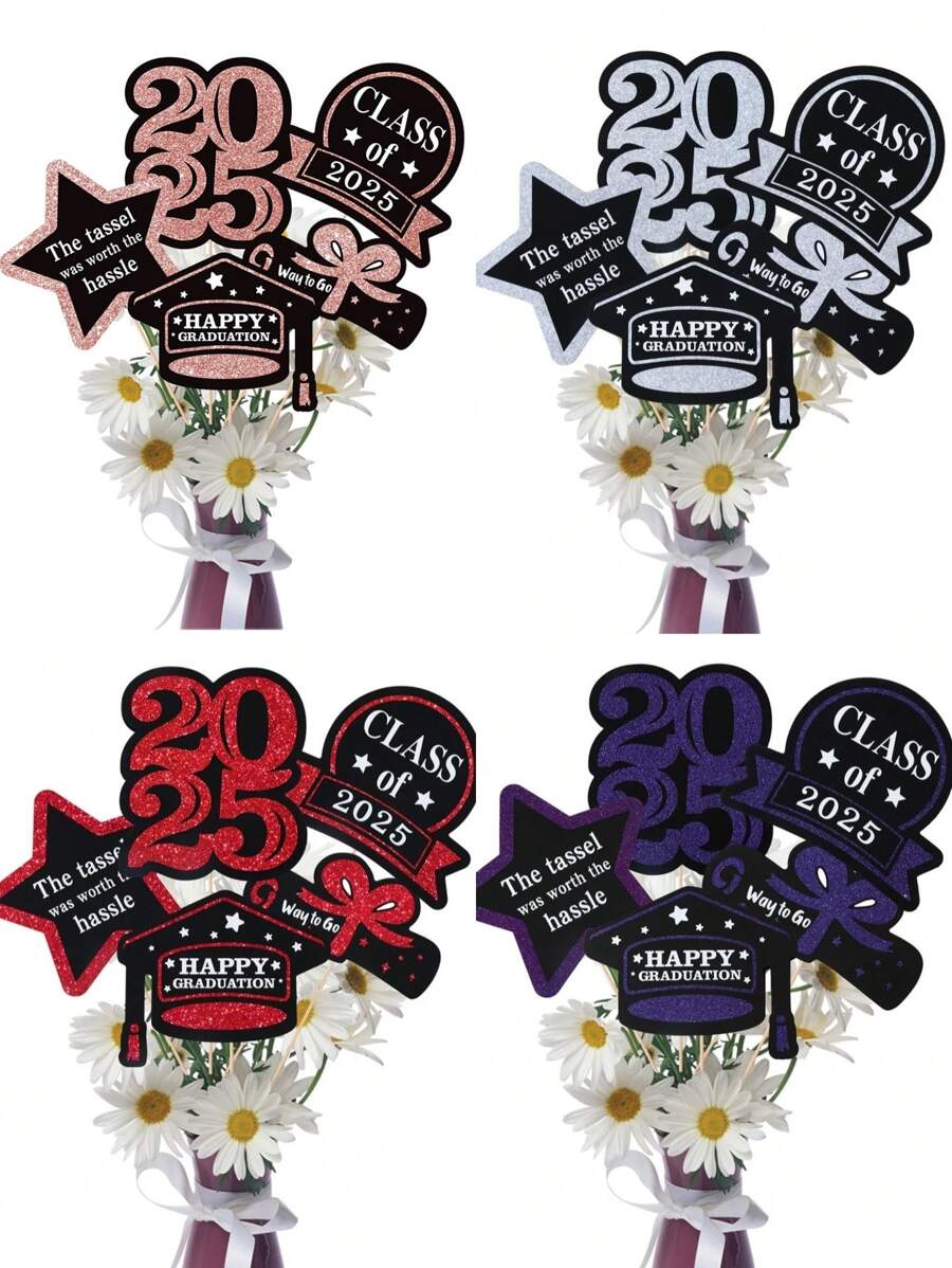 5Pcs Class Of 2025 Graduation Party Decorations Kit | 2025 Grad Decor Supplies, Spring-Summer 2025 Centerpiece Set, Aesthetic Cake Toppers & Floral Vase Inserts, Photo-Ready Grad Party Backdrop Props, Instant Checkout Best Seller, Limited Edition Grad Gifts, Unforgettable 2025 Grad Celebration Decor - Multicolor - View 1