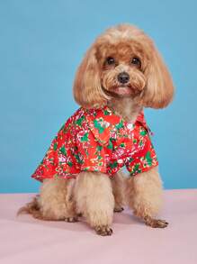 1pc Floral Pattern Pet Shirt, Beachwear Style, Polyester Pet Clothes Suitable For Cats & Dogs - Multicolor - View 2