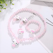 Sanrio 4pcs Sanrio Cartoon Hello Kitty Necklace Hairclips Ring Set Toy Kawaii Sanrio Teenagers Hairpins Accessories Birthday Gifts