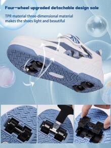 Nuevos zapatos convertibles de skate de 4 ruedas de moda para niños, cómodos tenis deportivos casuales con cierre de gancho y bucle para patinar al aire libre, color rosa para adolescentes - Azul - Ver 9