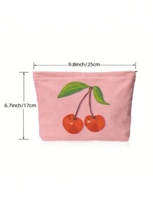 1pc Corduroy Cosmetic Bag, Birthday Gift For Women, Toiletry Bag, Makeup Storage Pouch, Gifts For Best Friends, Cherry Pattern