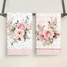 1 件/2 件超细纤维婚礼季节手巾，现代花卉和波尔卡圆点设计，柔软吸水可机洗涤纶洗碗布，非常适合厨房装饰、烹饪、烘焙、节日装饰和浴室必需品、餐桌装饰、厨房用品、家居装饰、新家浴室乔迁礼物、厨房毛巾
