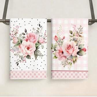 1 件/2 件超细纤维婚礼季节手巾，现代花卉和波尔卡圆点设计，柔软吸水可机洗涤纶洗碗布，非常适合厨房装饰、烹饪、烘焙、节日装饰和浴室必需品、餐桌装饰、厨房用品、家居装饰、新家浴室乔迁礼物、厨房毛巾