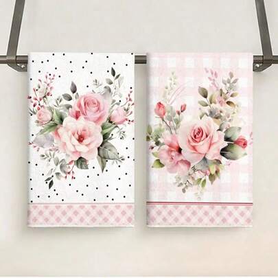 1st/2st Ultrafina fiberbröllopssäsongshanddukar, modern blom- och prickdesign, mjuk och absorberande maskintvättbar polyesterdisktrasa, perfekt för köksinredning, matlagning.Bakning, semesterinredning och badrumsartiklar, bordsdekor, köksartiklar, heminredning, present till kök, kökshanddukar, kökshanddukar