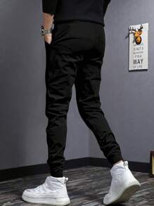 1pc Boys & Teenagers' Casual Versatile Sports Drawstring Pocket Sweatpants, Spring/Summer/Autumn/Winter - Black - View 3