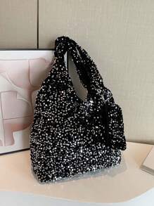 2 pièces Ensemble comprenant un porte-monnaie, un grand cabas pailleté de mode à capacité élevée, un sac à main d'épaule, pailleté brillant tout autour, sac fourre-tout pour l'extérieur/les courses, grand sac à main, style de rue Y2K, pochette de soirée