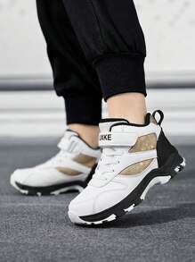 1 Pair Kids Boys Sports Shoes With PU Leather Upper And Hook And Loop Design, Boys Basketball Shoes, Outdoor Hiking Sneakers, Suitable For All Seasons