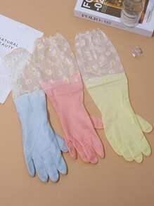 1-3PCS Small Daisy Jelly Color Dishwashing Home Cleaning Non-Slip Gloves Rubber Gloves Random Color