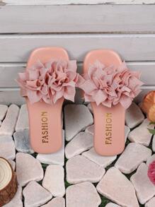 Girl's Flower Slipper, Open Toe Flat Casual Beach Sandal, Versatile - Pink - View 6