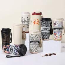 1 Pc 316 Stainless Steel Vacuum Insulated Water Bottle With Carry Strap, Lily Flower Pattern Coffee Cup, Portable Double-Wall Tumbler With Straw, Unisex Office Cup Back To School