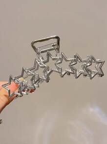 1 chiếc kẹp tóc hình ngôi sao kim loại tối giản phong cách Y2K, thời trang, thanh lịch, đa năng, kiểu dáng đơn giản, phụ kiện tóc màu trơn, kẹp tóc hàm, kẹp tóc cài, kẹp giữ tóc, phụ kiện tóc thường ngày mùa thu đông cho nữ, phù hợp với trang phục đi nghỉ mát, mùa hè, đi biển. - Bạc - Xem 3