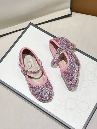 Children's Glass Shoes, Soft Sole Chorus Performance Shoes, Little Girl Flower Girl Princess Shoes, New Fashion Sparkling Glass High Heel Shoes For Girls, Spring And Autumn