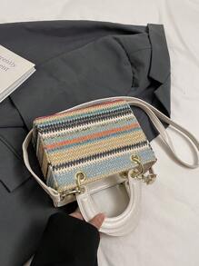Nuevo bolso transversal de hombro versátil de paja tejida de moda, bolso cuadrado pequeño y elegante para playa y resort