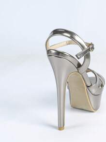 14cm Super High Heel Platform Sandals, Waterproof Peep Toe Stilettos, Women Gray Fashion Show Shoes
