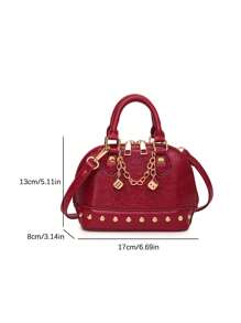 Simple Solid Color Niche Design Dice Chain Pendant Decorative Handbag, Exquisite Small Portable Practical Daily Versatile Lipstick Bag, Rivet Decoration Sweet Cool Hot Girl Adjustable Shoulder Strap Crossbody Bag, Suitable For Dating Shopping Outing Storage Mobile Phone Lipstick Change