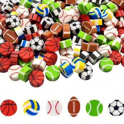 Sports Ball Erasers: Basketball, Soccer, Tennis, Football, Baseball, Volleyball Mini Erasers, Football Erasers, Suitable For Party Favors, Home, School, Workplace, Classroom Rewards, Prizes, Back To School Gifts