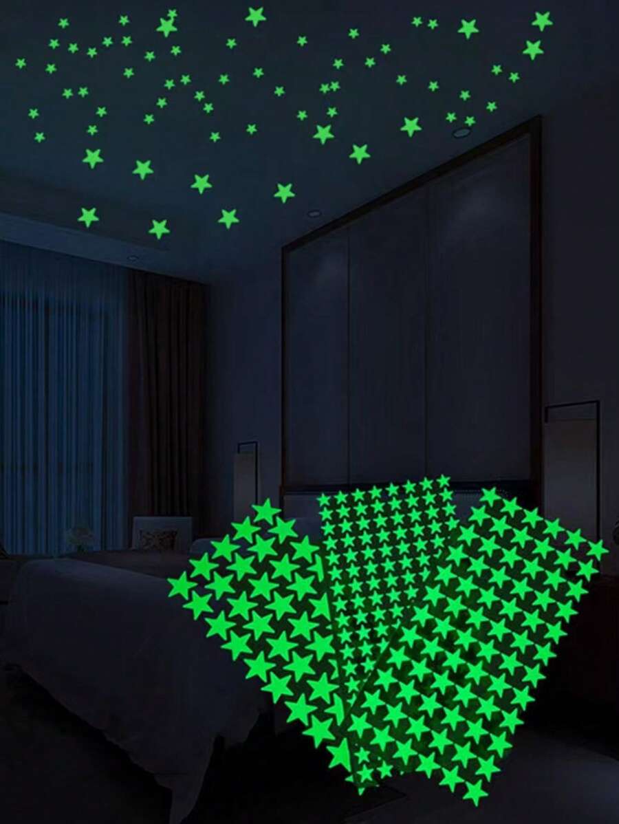 Glow-In-The-Dark Star Stickers, Festive Party Wall Decals, Living Room Bedroom Light Switch Fridge Decor, Home Decor Glow Stickers, DIY Creative Glow Stickers, Home Party Gathering Wall Decorations Room Decor Wall Stickers - Green (luminous) - View 1