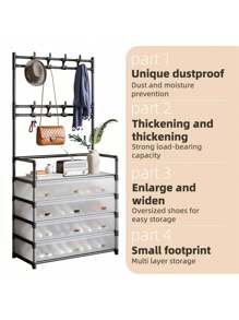 Perchero de 5 niveles con barra de metal para ropa, estante para zapatos para la entrada de la puerta principal, perchero y estante para zapatos de entrada, organizador de almacenamiento multifuncional de entrada, decoración de habitación, decoración de otoño, decoración de dormitorio - Blanco - Ver 6