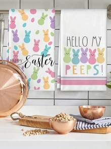 2 件复活节兔子图案厨房毛巾，超柔软超细纤维手巾，适合春季家居装饰和清洁