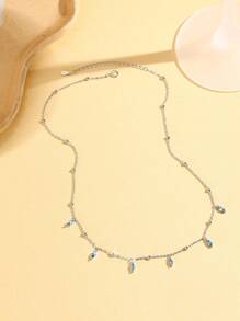 1pc S925 Sterling Silver Cubic Zirconia Pendant Necklace, Fashionable & Minimalist, Versatile Jewelry Gift For Women - Blue Horse Eye Silver - View 4