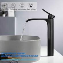 Tall Vessel Sink Faucet Bathroom Waterfall Faucet Single Handle Matte Black Vanity Bathroom Faucet Basin Mixer Tap With Water Supply Hose And Pop Up Sink Drain