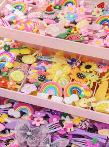 42pcs Girls Butterfly, Fruit, Animal, Cartoon, Flower, Rainbow Random Style Hair Clips, Simple Bangs Hairpins, Everyday Use & Gift - Multicolor - View 5