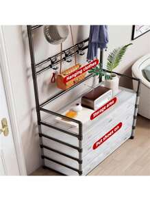 Perchero de 5 niveles con barra de metal para ropa, estante para zapatos para la entrada de la puerta principal, perchero y estante para zapatos de entrada, organizador de almacenamiento multifuncional de entrada, decoración de habitación, decoración de otoño, decoración de dormitorio - Negro - Ver 2