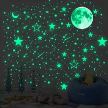 1 套/428 件夜光星星贴纸，天花板月亮和星空星系宇宙装饰夜灯墙贴，夜光星星贴纸卧室儿童房客厅装饰墙贴墙艺术卧室装饰贴纸家居装饰客厅墙纸墙贴派对装饰办公室装饰家居装饰品个性化贴纸 - 彩色 - 查看 4