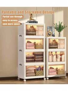 5layers  Home Decorations Display Rack Big Capacity Storage Cabinet Plastic Foldable Shoe Shelf Collapsible Clear Shoe Boxes Stackable With Door Easy Assembly Living Room Stuff - Blanco - Ver 3