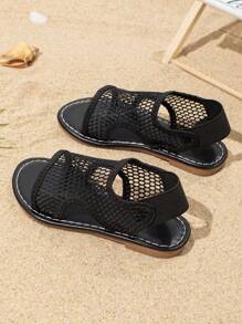 Summer Kids' Mesh Sandals, Fashionable Breathable Flat Slip-On, Casual Holiday Beach Shoes, Suitable For Daily Wear - Black - View 6